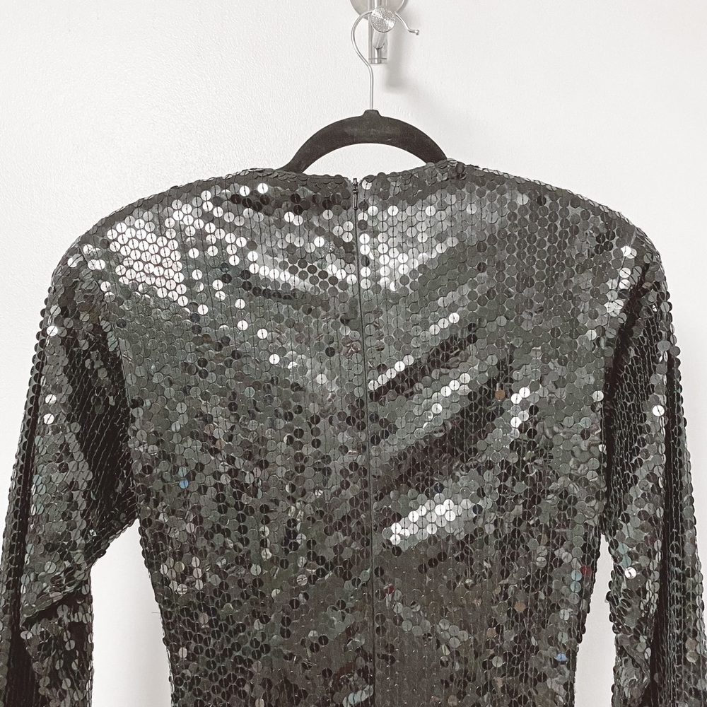Vintage Oleg Cassini Sequins Knot Front Long Sleeve Cocktail Party Dress Black‎ - Picture 5 of 8